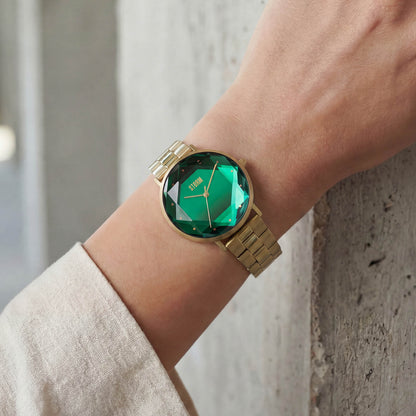 ELEXI GOLD LAZER GREEN WRIST VIEW